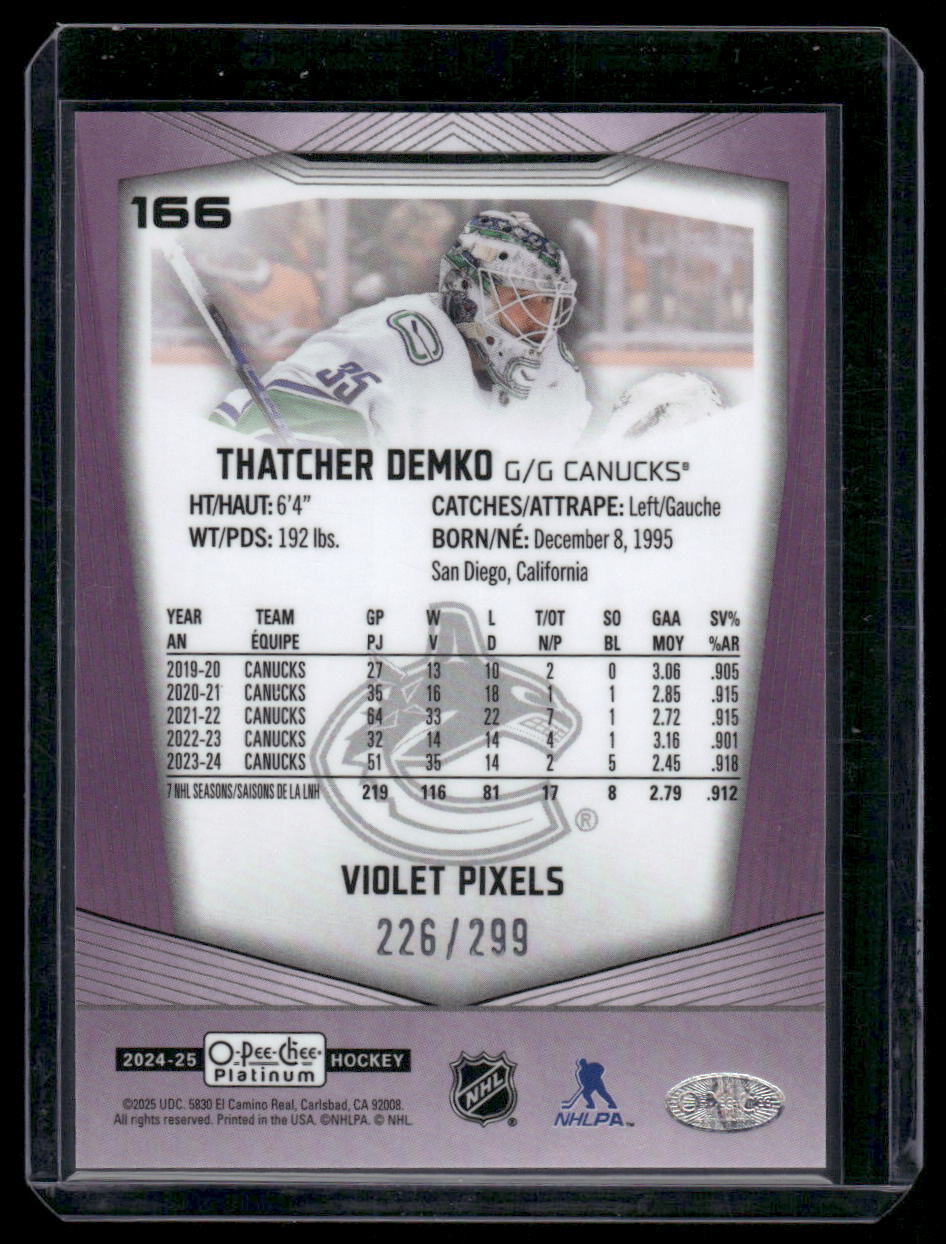 2024-25 O-Pee-Chee Platinum #166 Thatcher Demko Violet Pixels