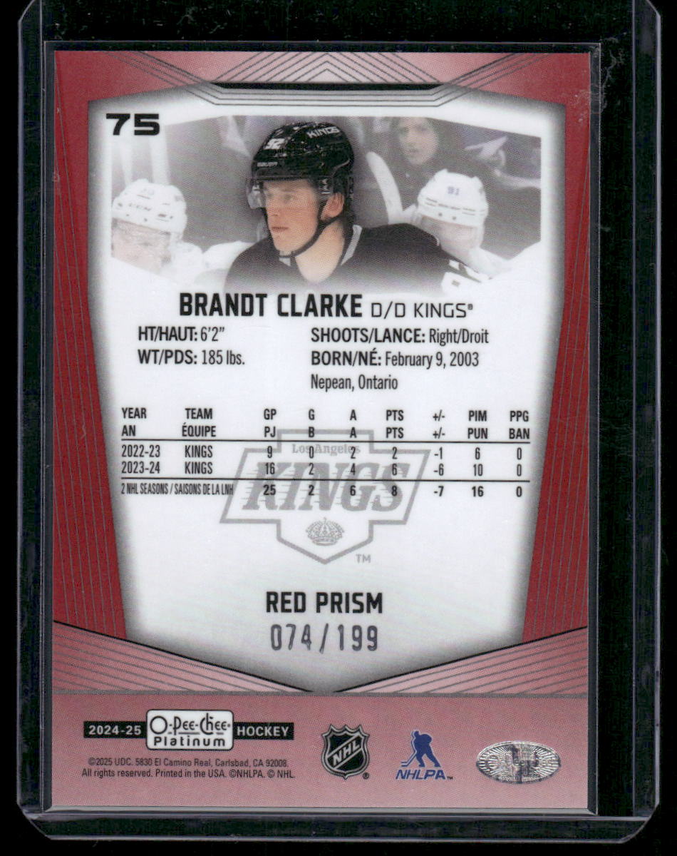 2024-25 O-Pee-Chee Platinum #75 Brandt Clarke Red Prism