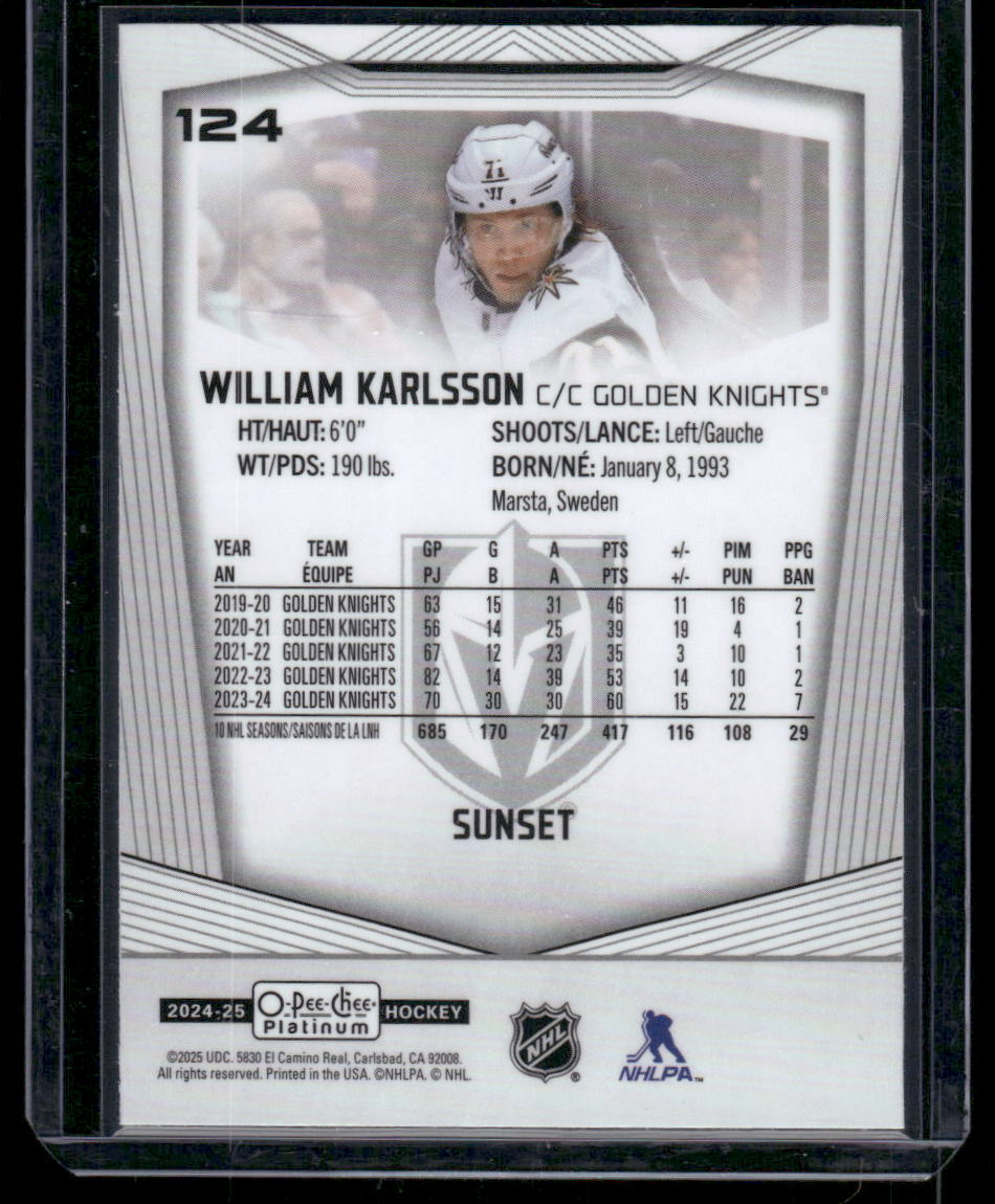 2024-25 O-Pee-Chee Platinum #124 William Karlsson Sunset