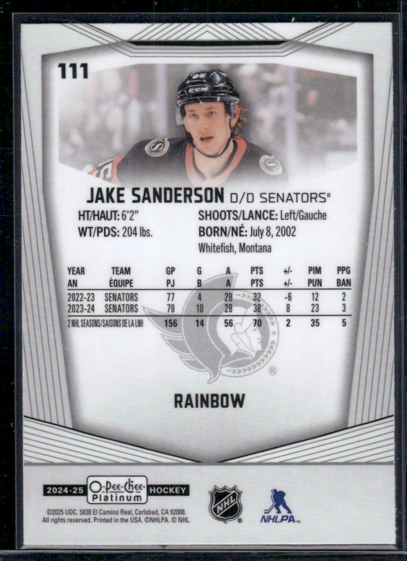 2024-25 O-Pee-Chee Platinum #111 Jake Sanderson Rainbow