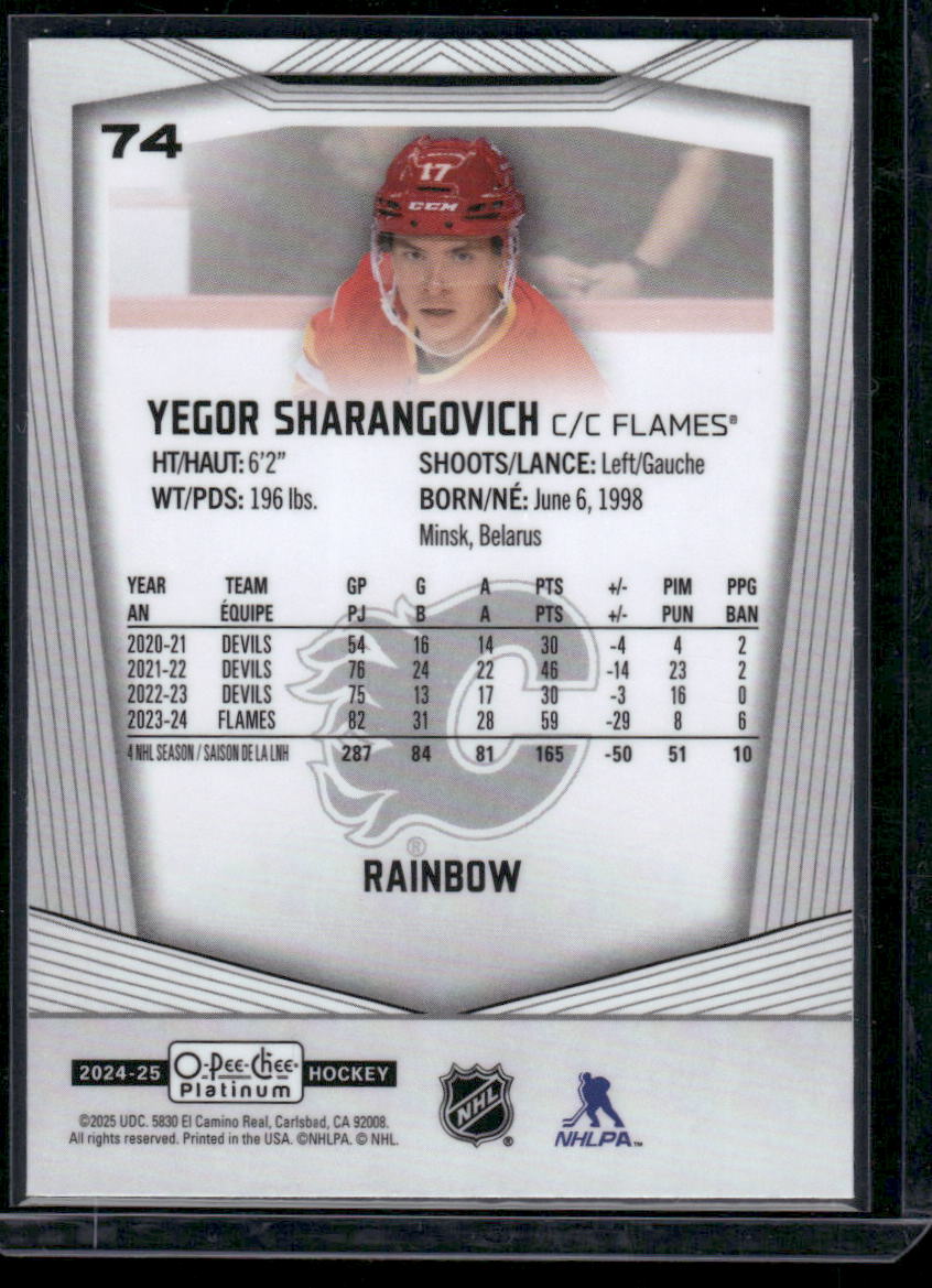 2024-25 O-Pee-Chee Platinum #74 Yegor Sharangovich Rainbow