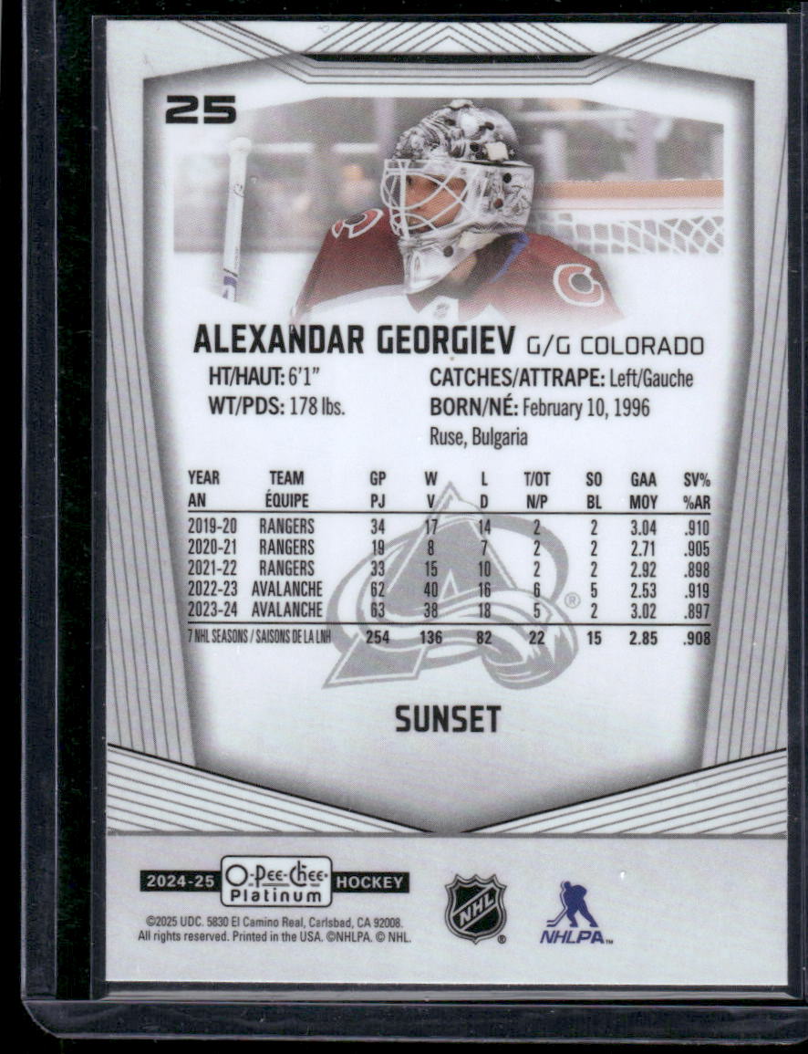 2024-25 O-Pee-Chee Platinum #25 Alexandar Georgiev Sunset