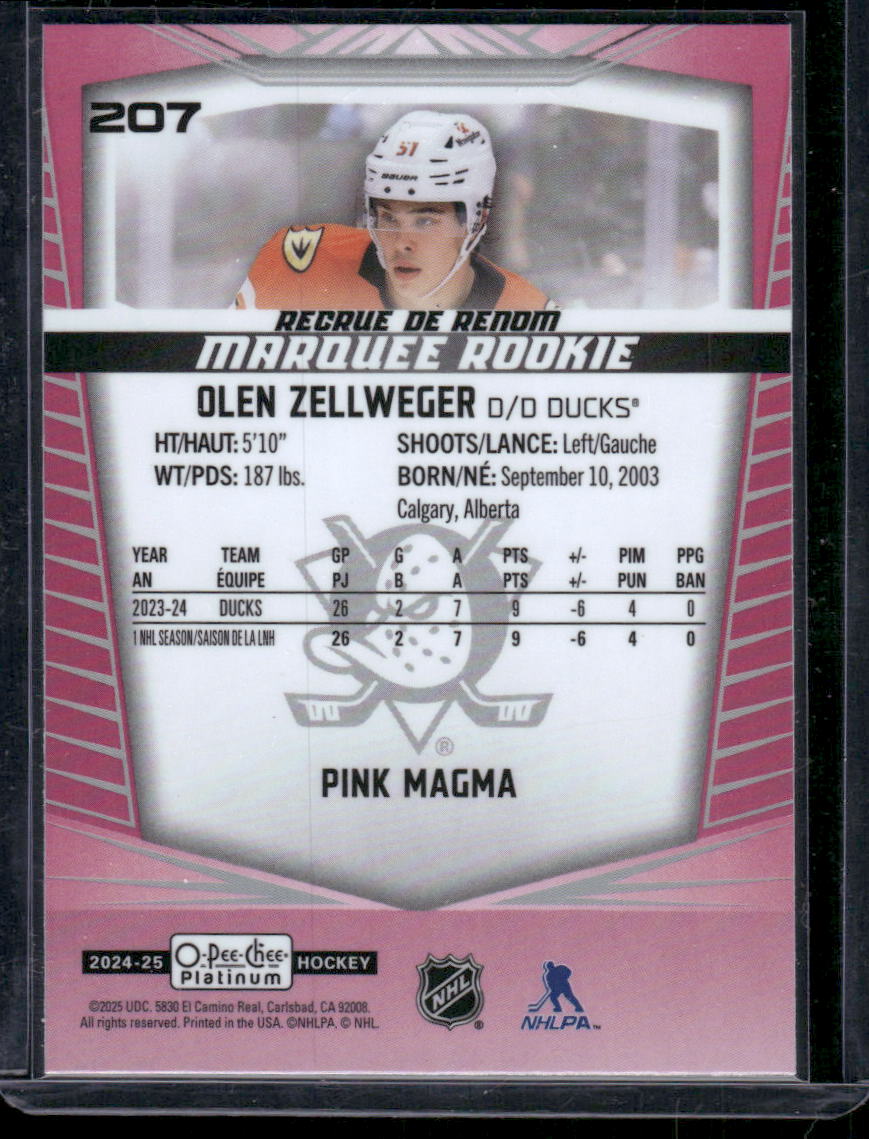 2024-25 O-Pee-Chee Platinum #207 Olen Zellweger Pink Magma