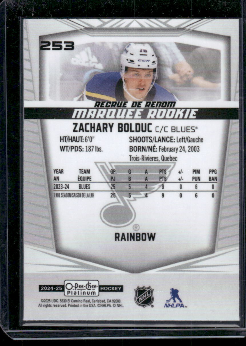 2024-25 O-Pee-Chee Platinum #253 Zachary Bolduc Rainbow
