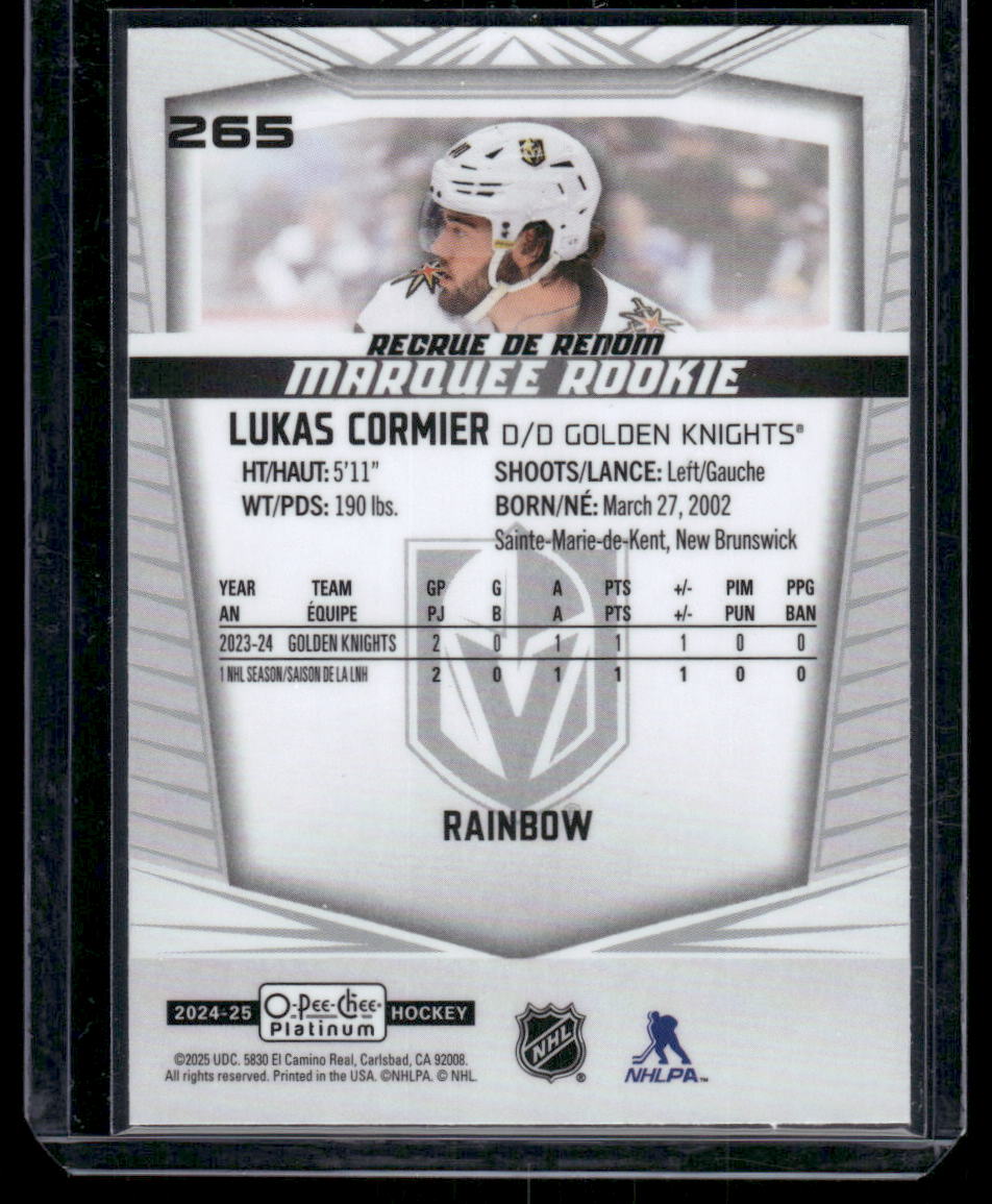 2024-25 O-Pee-Chee Platinum #265 Lukas Cormier Rainbow