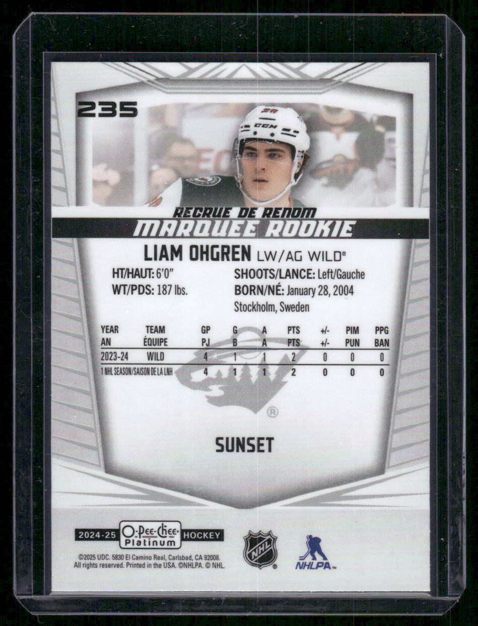 2024-25 O-Pee-Chee Platinum #235 Liam Ohgren Sunset