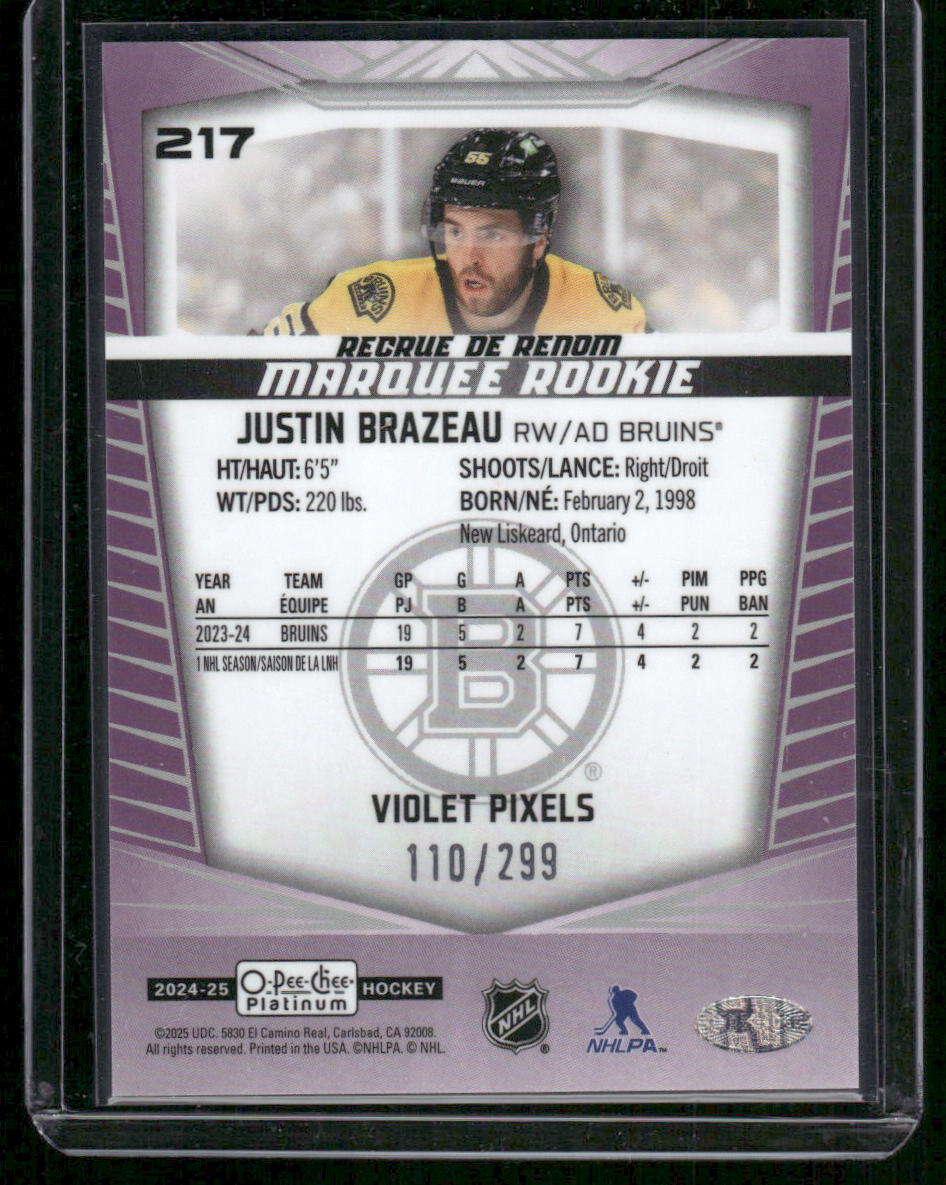 2024-25 O-Pee-Chee Platinum #217 Justin Brazeau Violet Pixels