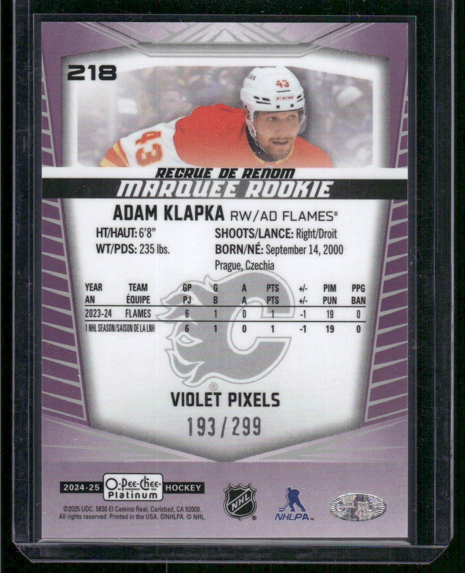 2024-25 O-Pee-Chee Platinum #218 Adam Klapka Violet Pixels