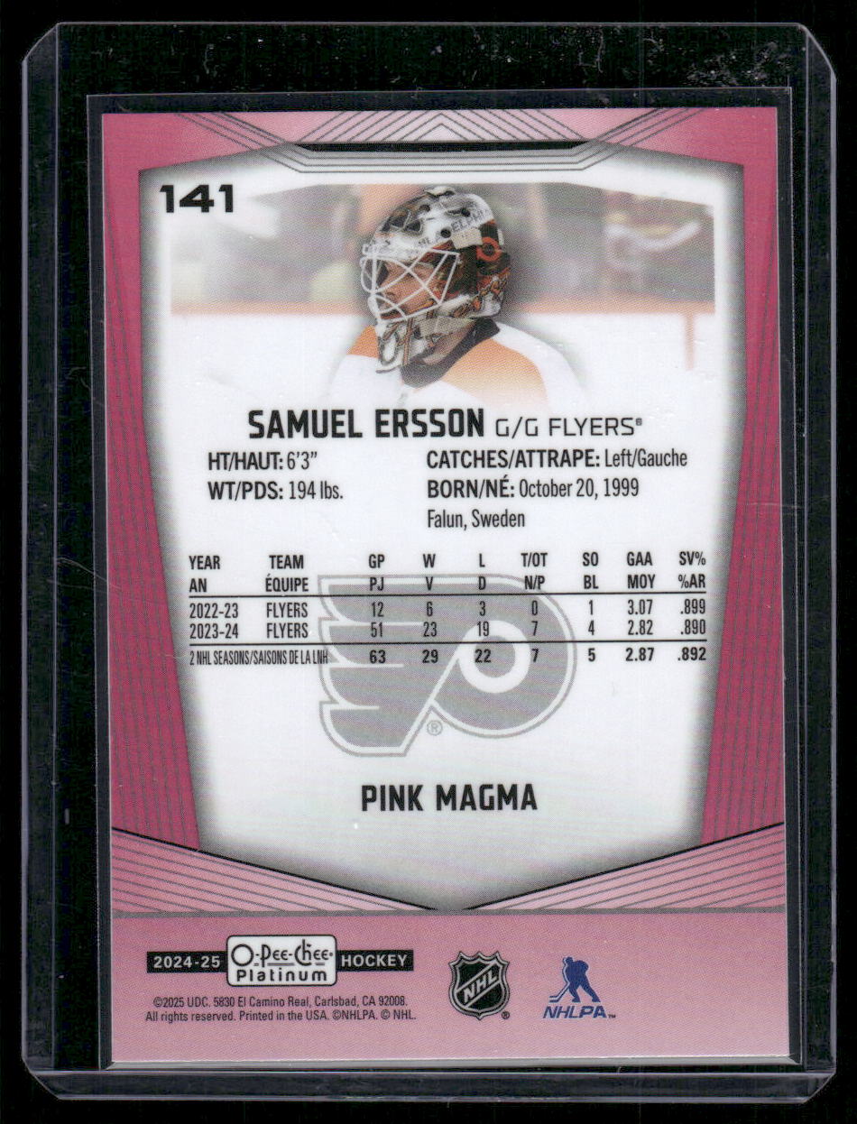 2024-25 O-Pee-Chee Platinum #141 Samuel Ersson Pink Magma