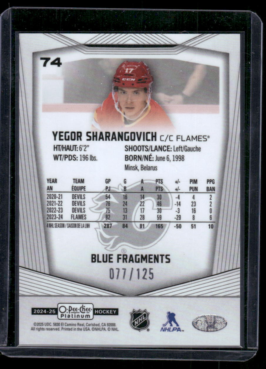 2024-25 O-Pee-Chee Platinum #74 Yegor Sharangovich Blue Fragments