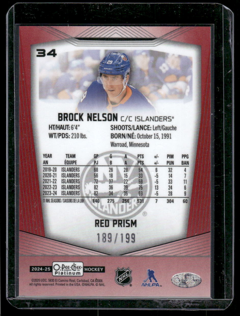2024-25 O-Pee-Chee Platinum #34 Brock Nelson Red Prism
