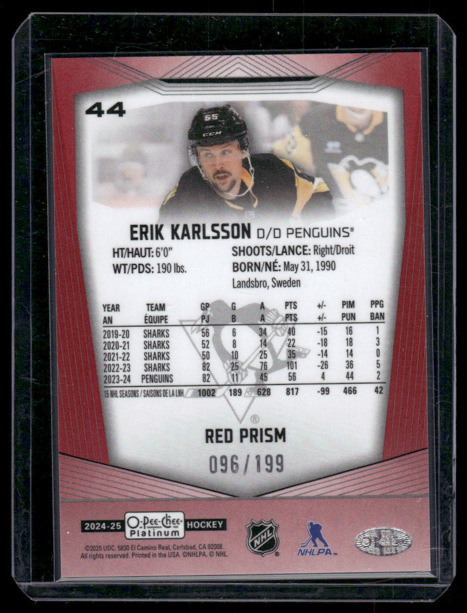 2024-25 O-Pee-Chee Platinum #44 Erik Karlsson Red Prism