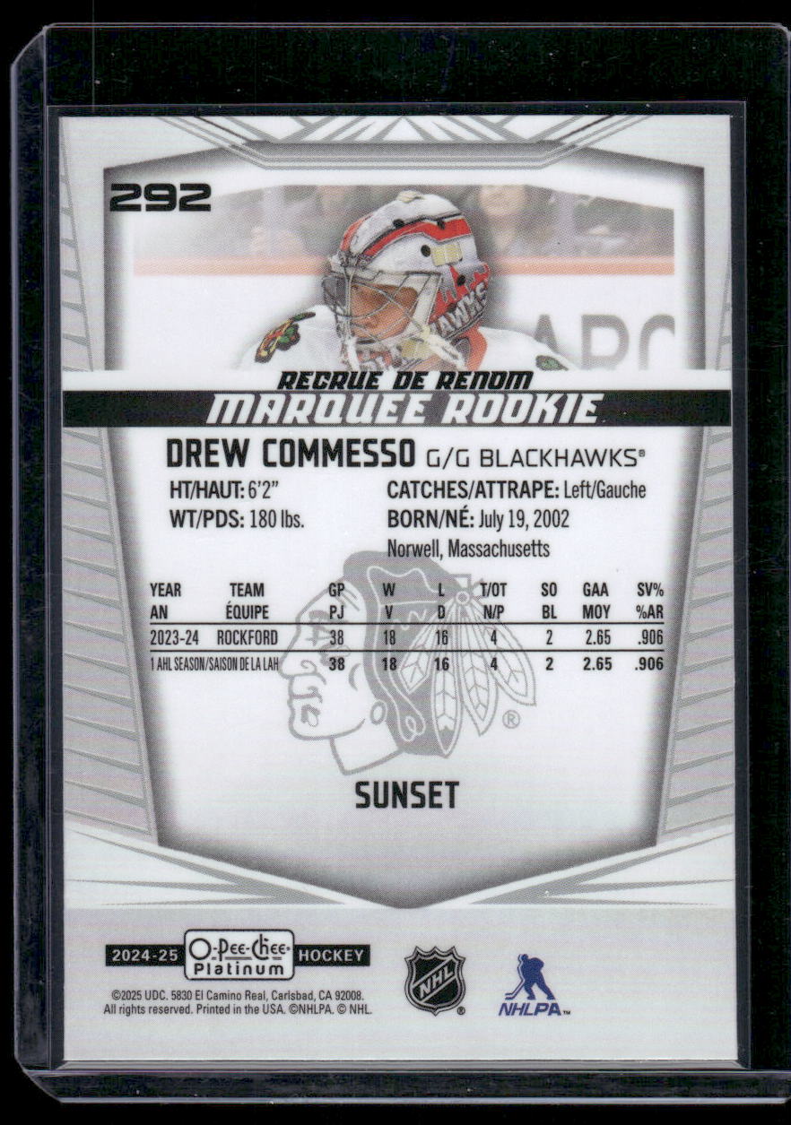 2024-25 O-Pee-Chee Platinum #292 Drew Commesso Sunset