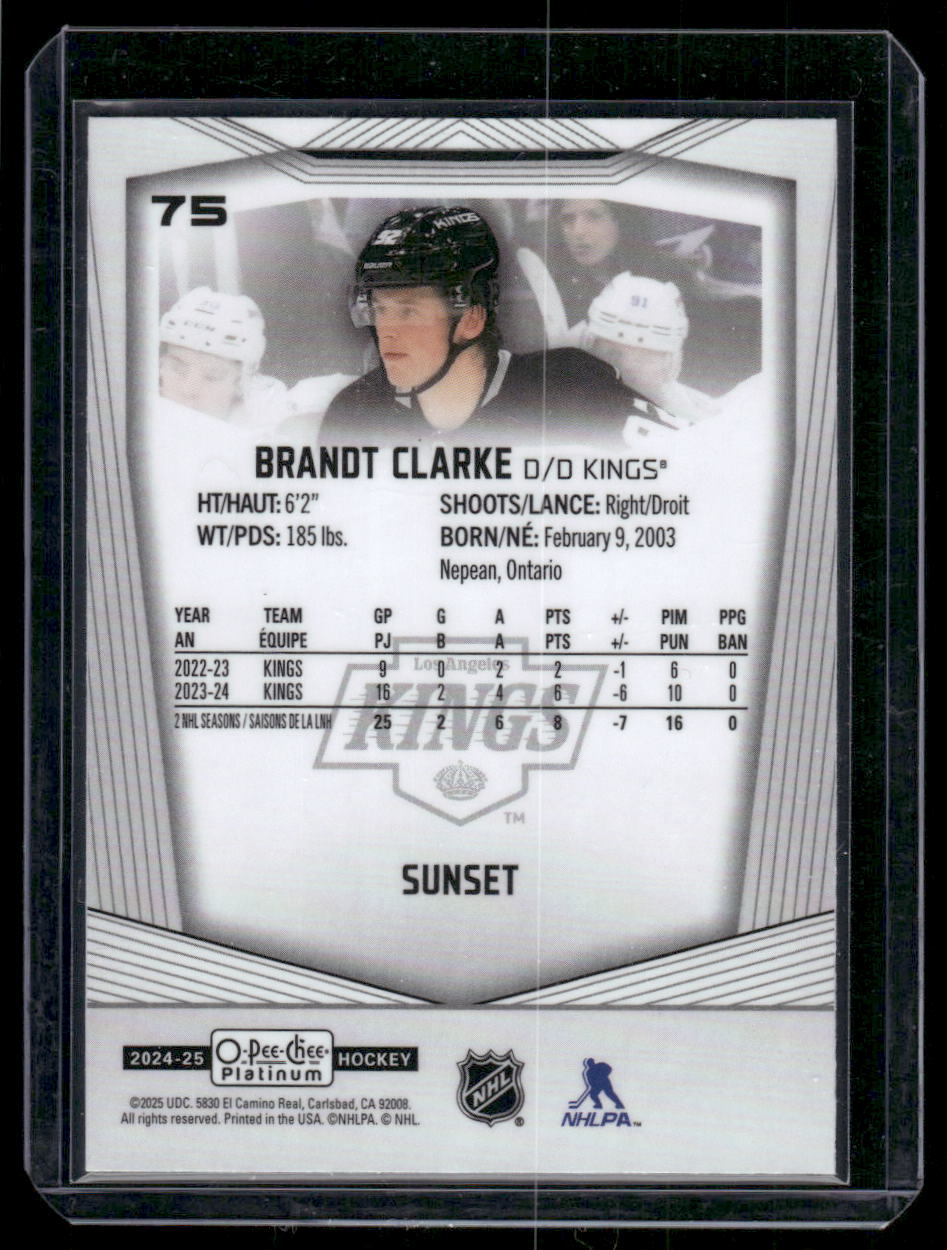 2024-25 O-Pee-Chee Platinum #75 Brandt Clarke Sunset