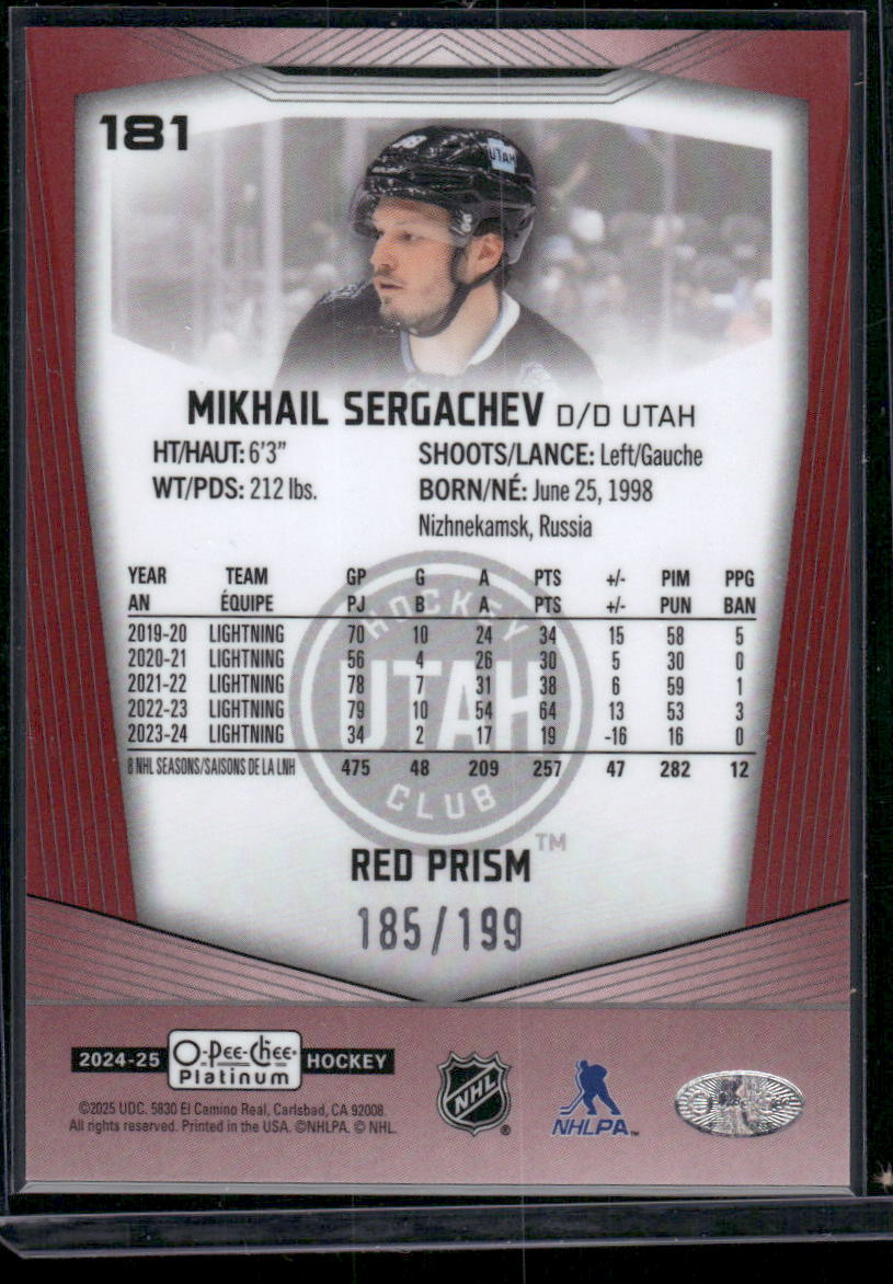 2024-25 O-Pee-Chee Platinum #181 Mikhail Sergachev Red Prism