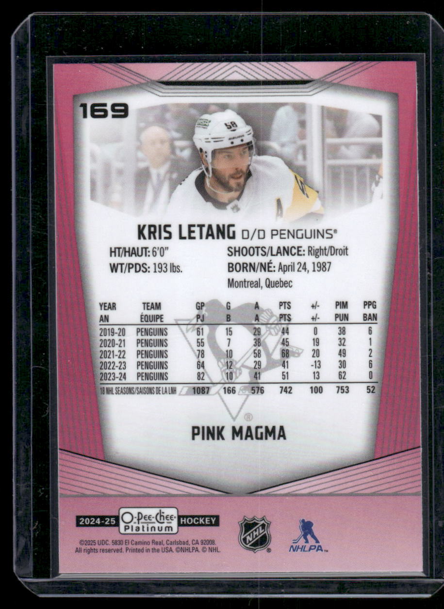 2024-25 O-Pee-Chee Platinum #169 Kris Letang Pink Magma