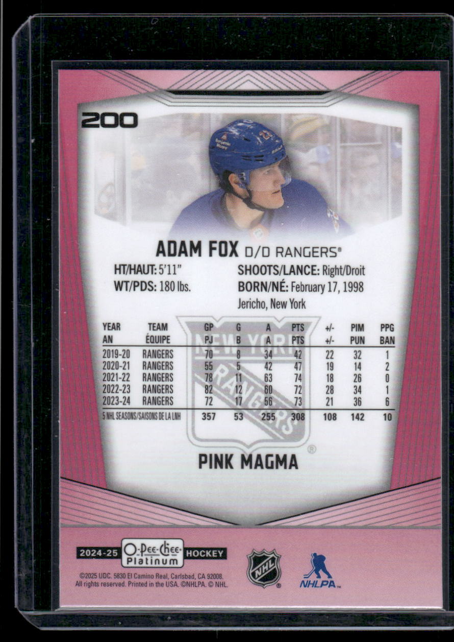 2024-25 O-Pee-Chee Platinum #200 Adam Fox Pink Magma