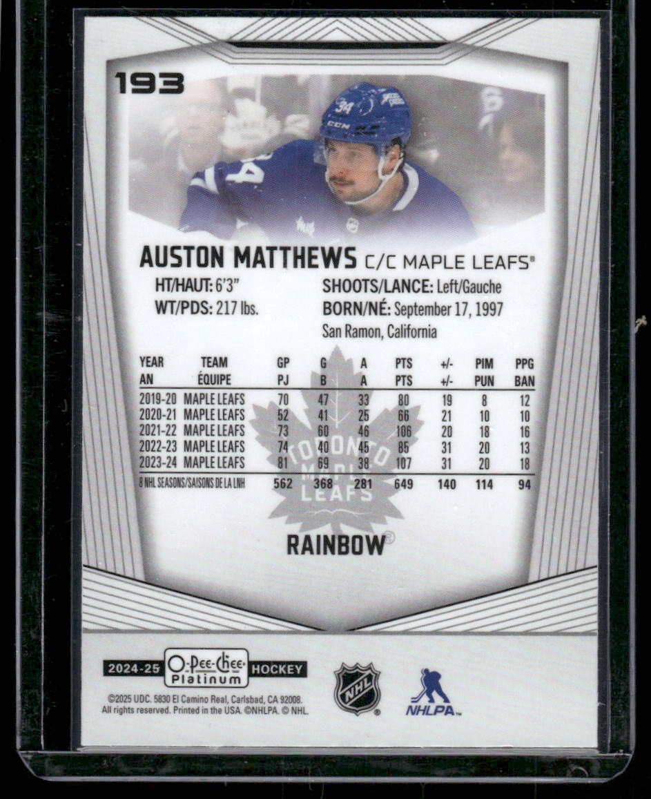 2024-25 O-Pee-Chee Platinum #193 Auston Matthews Rainbow
