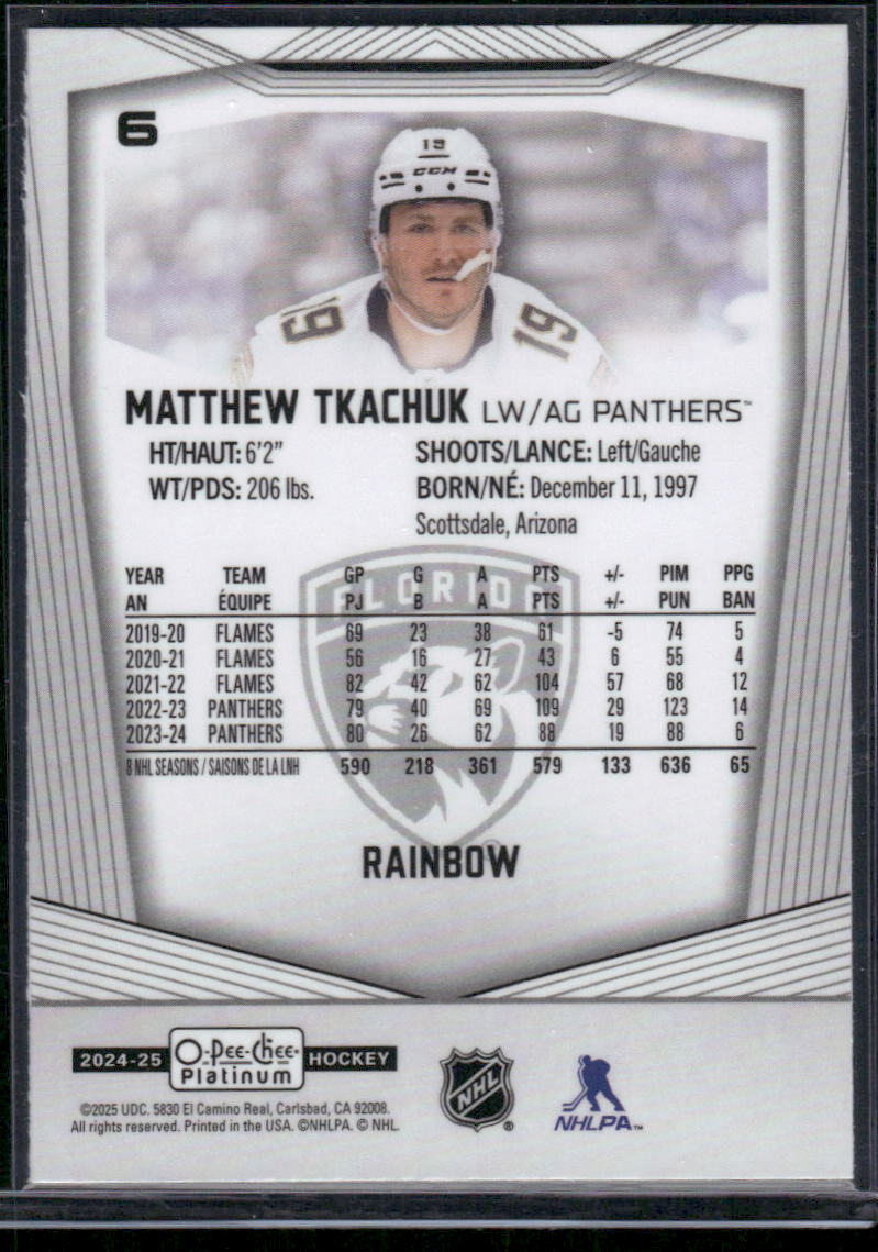 2024-25 O-Pee-Chee Platinum #6 Matthew Tkachuk Rainbow
