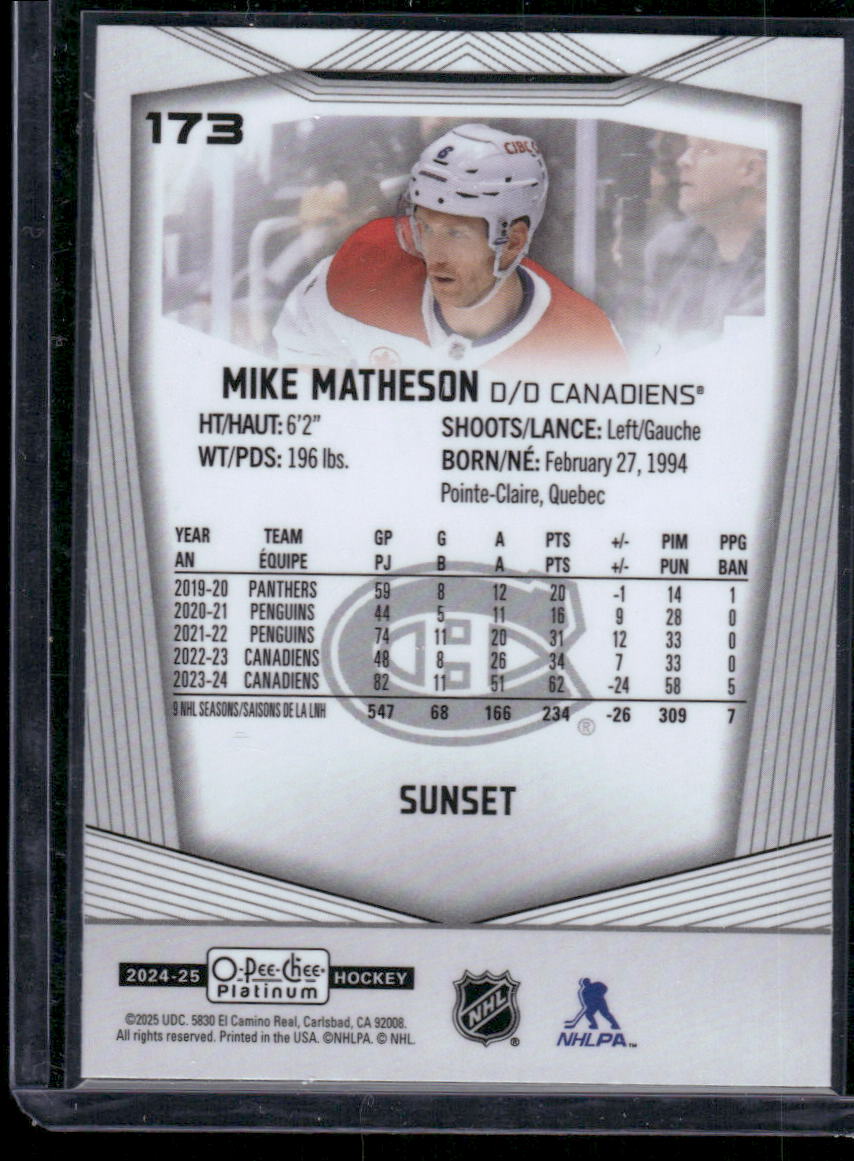 2024-25 O-Pee-Chee Platinum #173 Mike Matheson Sunset