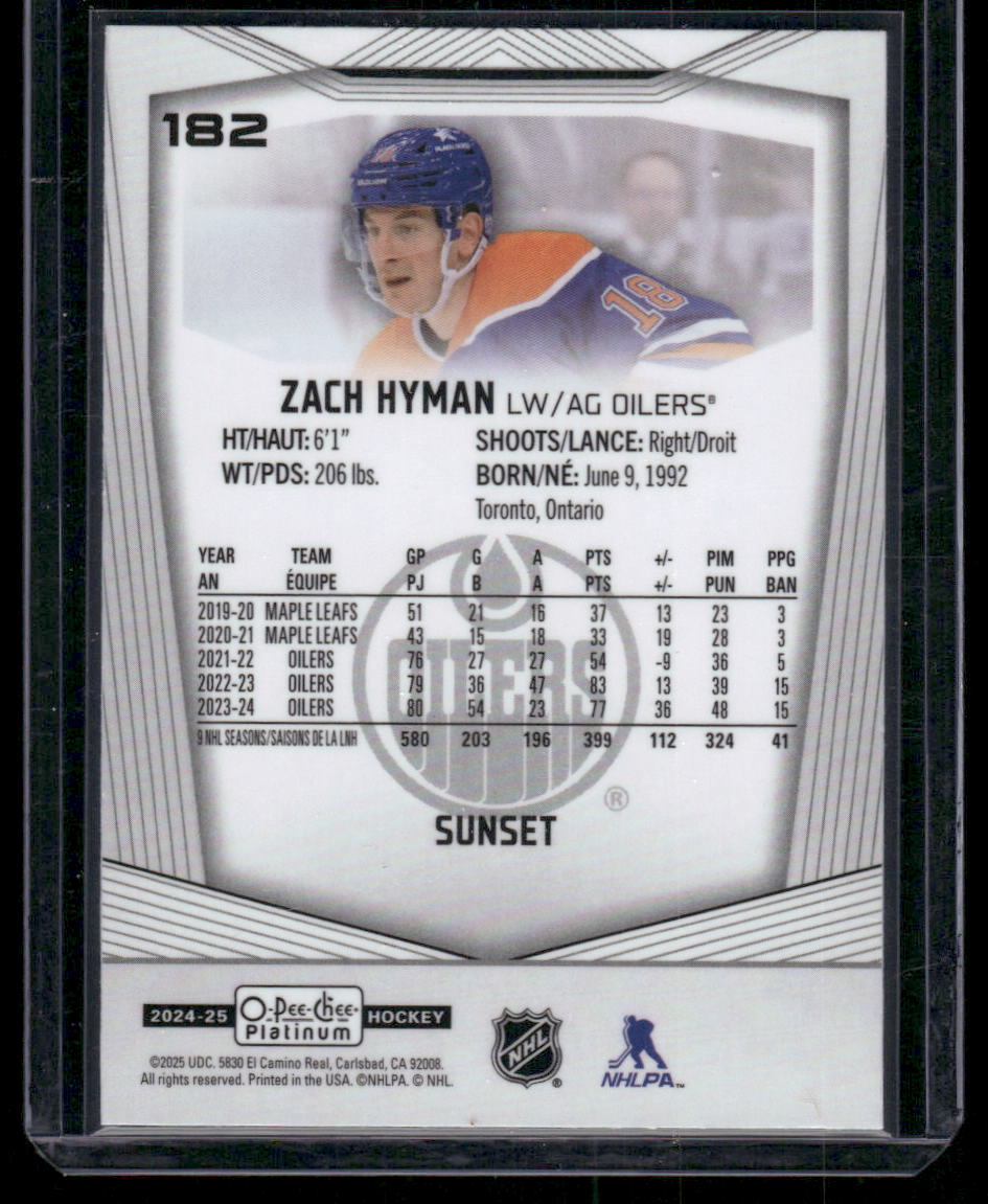 2024-25 O-Pee-Chee Platinum #182 Zach Hyman Sunset