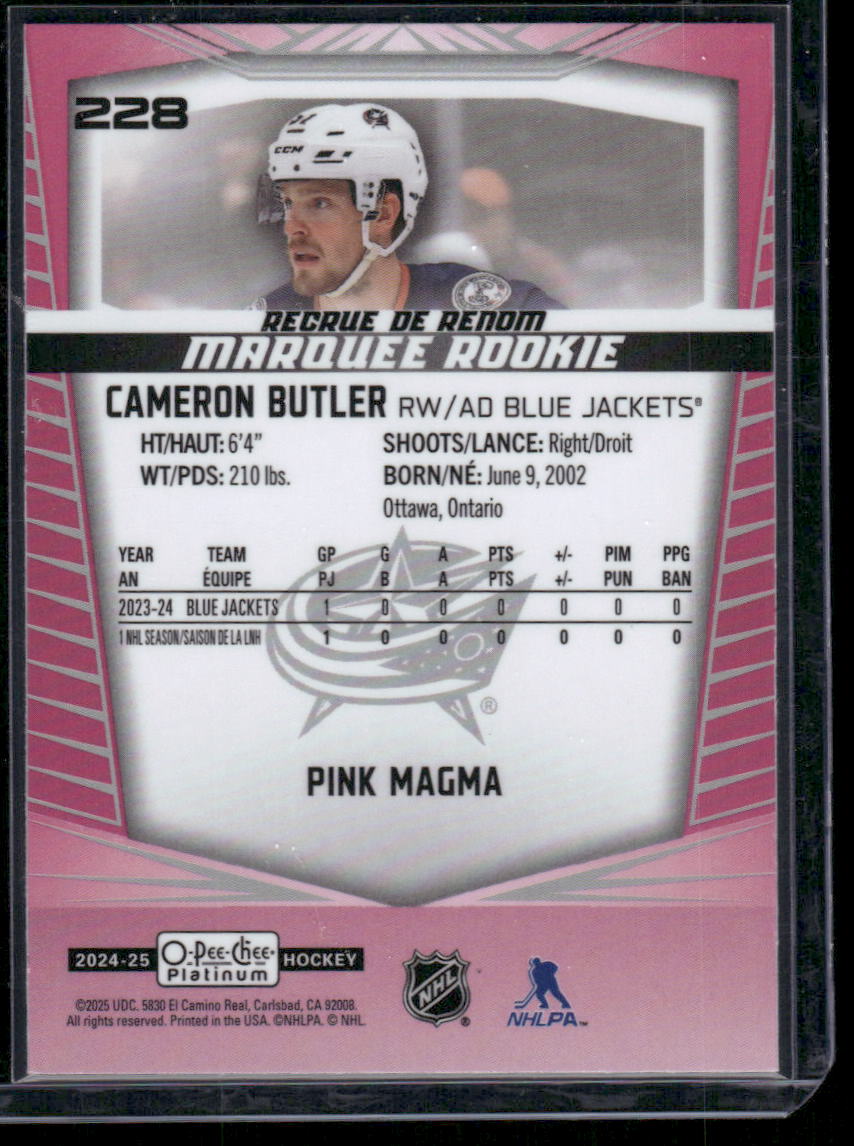 2024-25 O-Pee-Chee Platinum #228 Cameron Butler Pink Magma