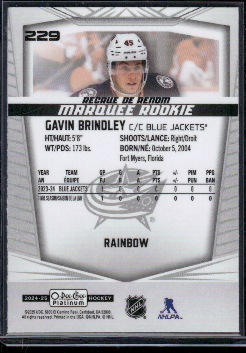 2024-25 O-Pee-Chee Platinum #229 Gavin Brindley Rainbow