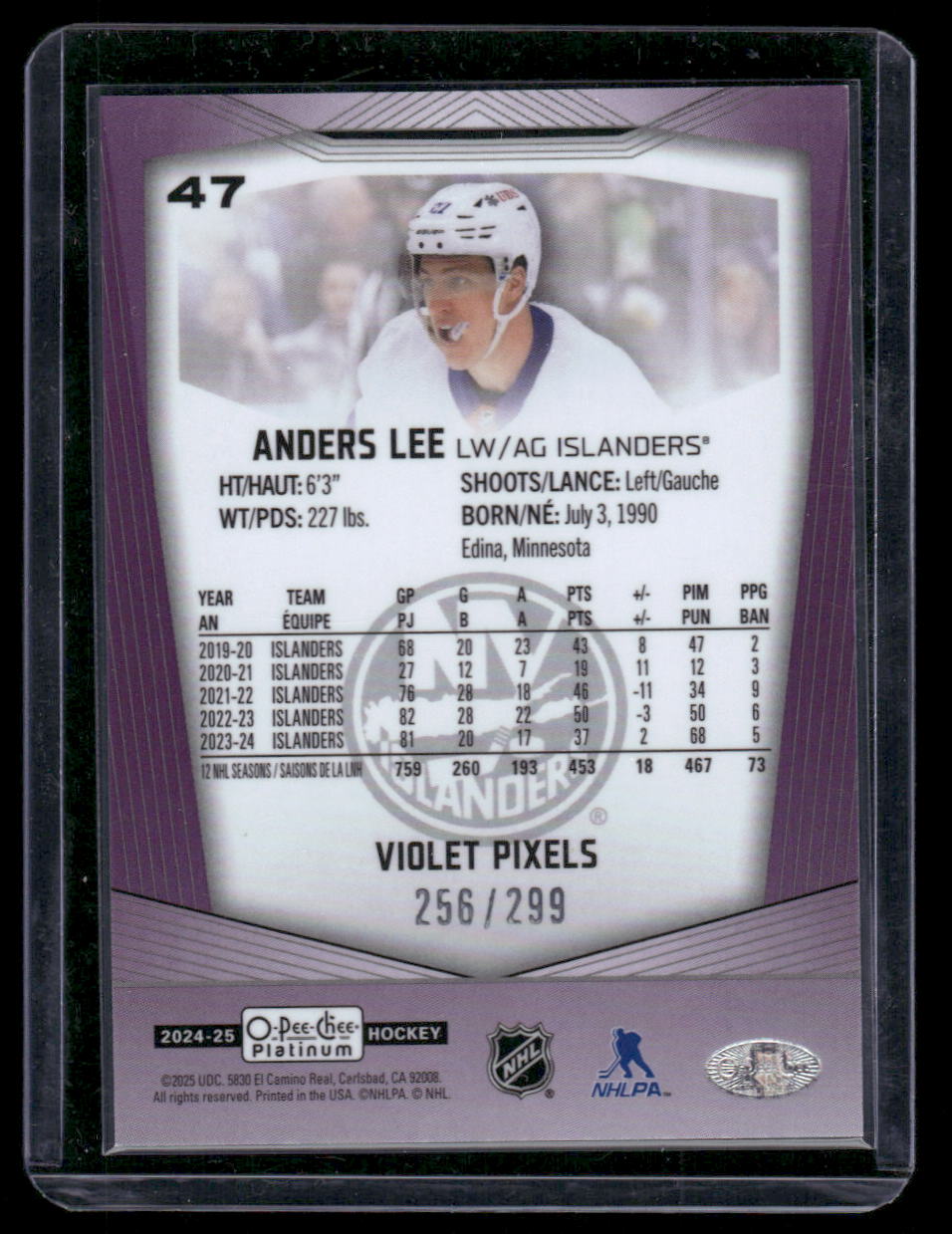 2024-25 O-Pee-Chee Platinum #47 Anders Lee Violet Pixels