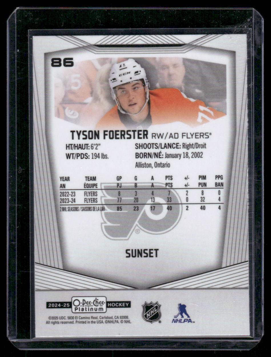 2024-25 O-Pee-Chee Platinum #86 Tyson Foerster Sunset