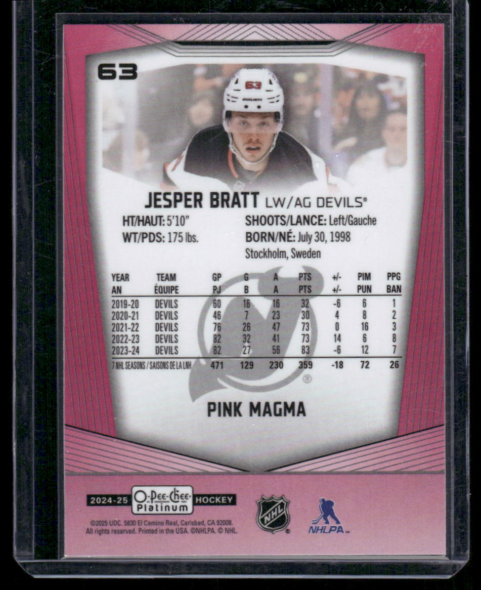 2024-25 O-Pee-Chee Platinum #63 Jesper Bratt Pink Magma