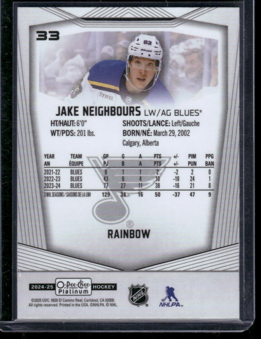 2024-25 O-Pee-Chee Platinum #33 Jake Neighbours Rainbow