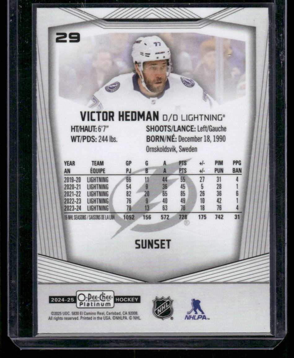 2024-25 O-Pee-Chee Platinum #29 Victor Hedman Sunset
