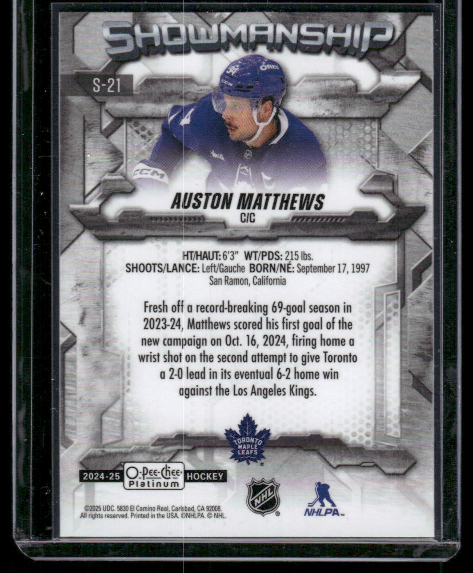 2024-25 O-Pee-Chee Platinum #S-21 Auston Matthews Showmanship