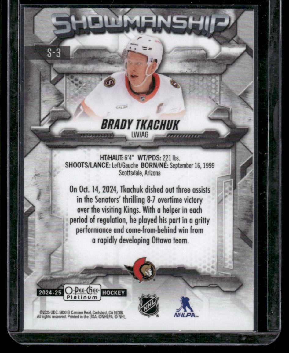 2024-25 O-Pee-Chee Platinum #S-3 Brady Tkachuk Showmanship