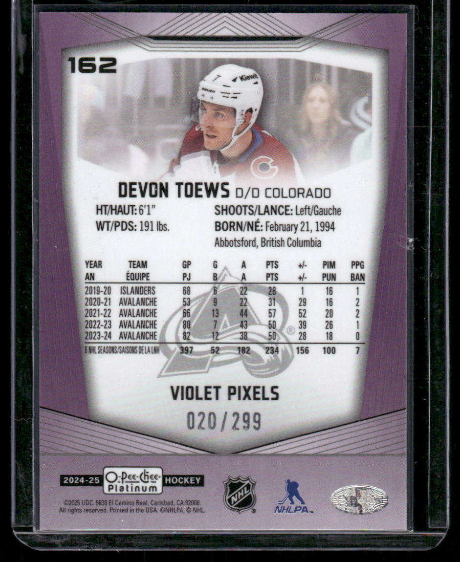 2024-25 O-Pee-Chee Platinum #162 Devon Toews Violet Pixels