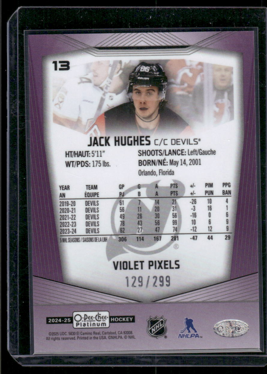 2024-25 O-Pee-Chee Platinum #13 Jack Hughes Violet Pixels #/299