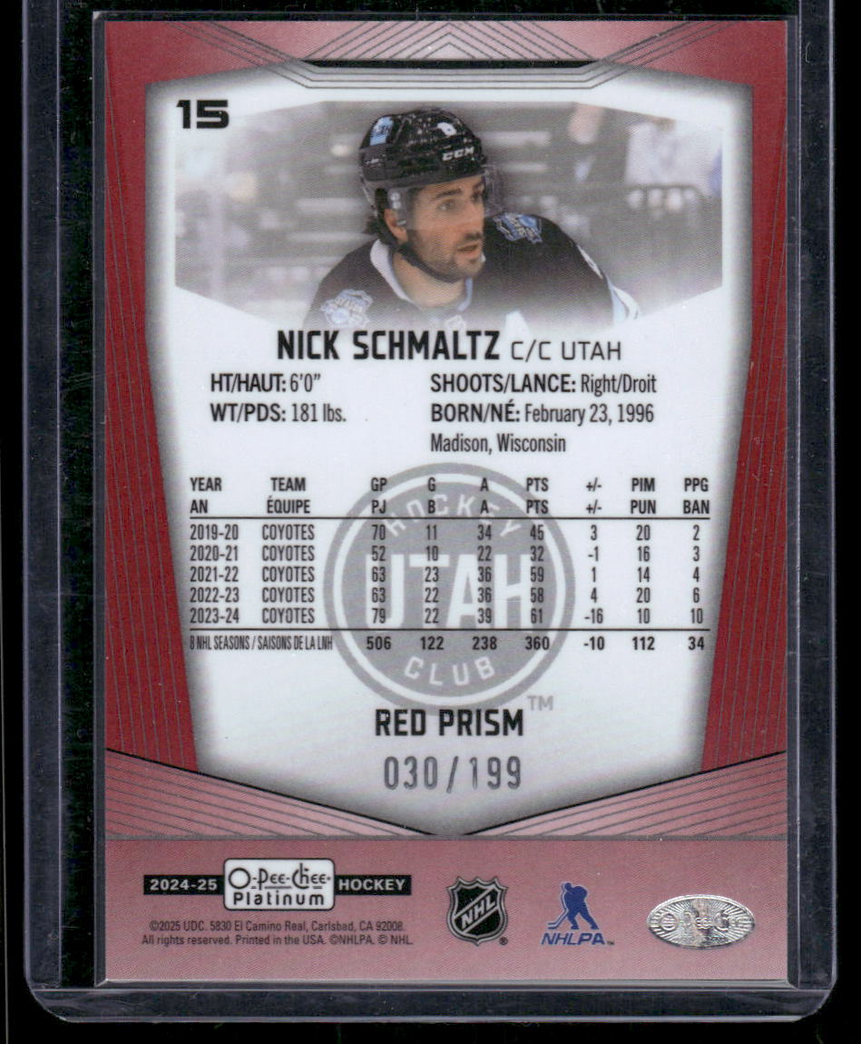 2024-25 O-Pee-Chee Platinum #15 Nick Schmaltz Red Prism #/199