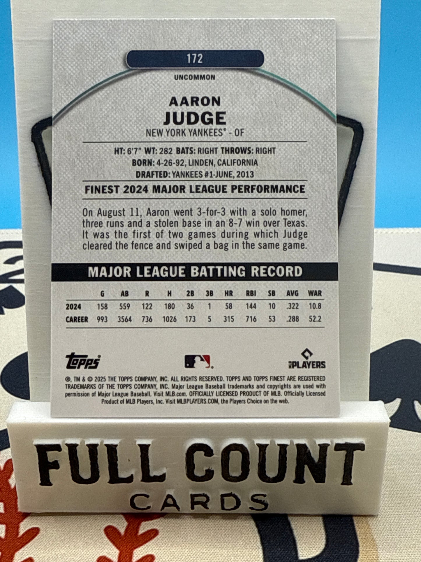 2025 Topps Finest - Uncommon Aaron Judge #172 Purple Refractor /200