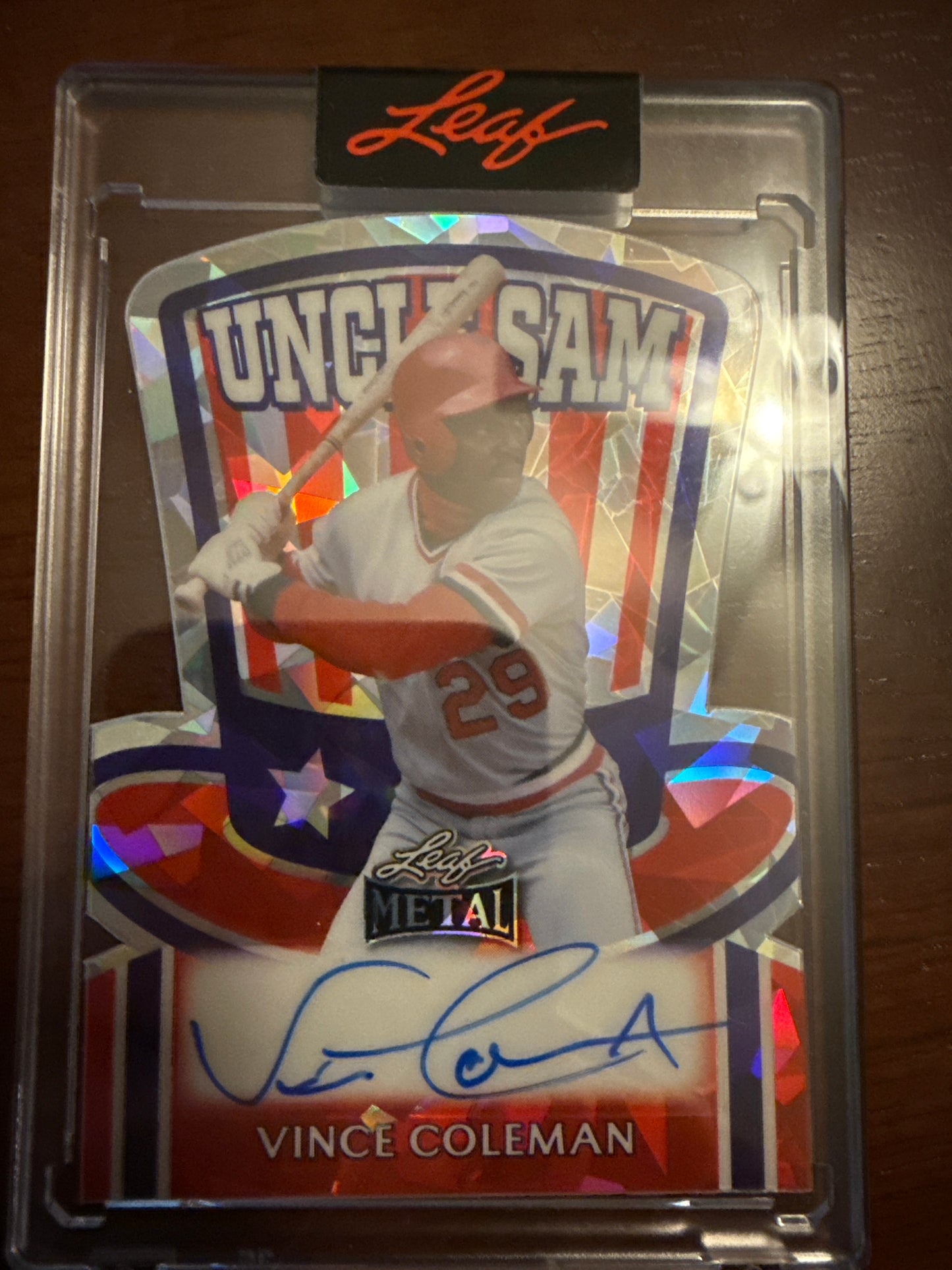 🧨 2025 Leaf Metal Vince Coleman “Uncle Sam” 1/1 🔥 Cracked Ice – On-Card Auto