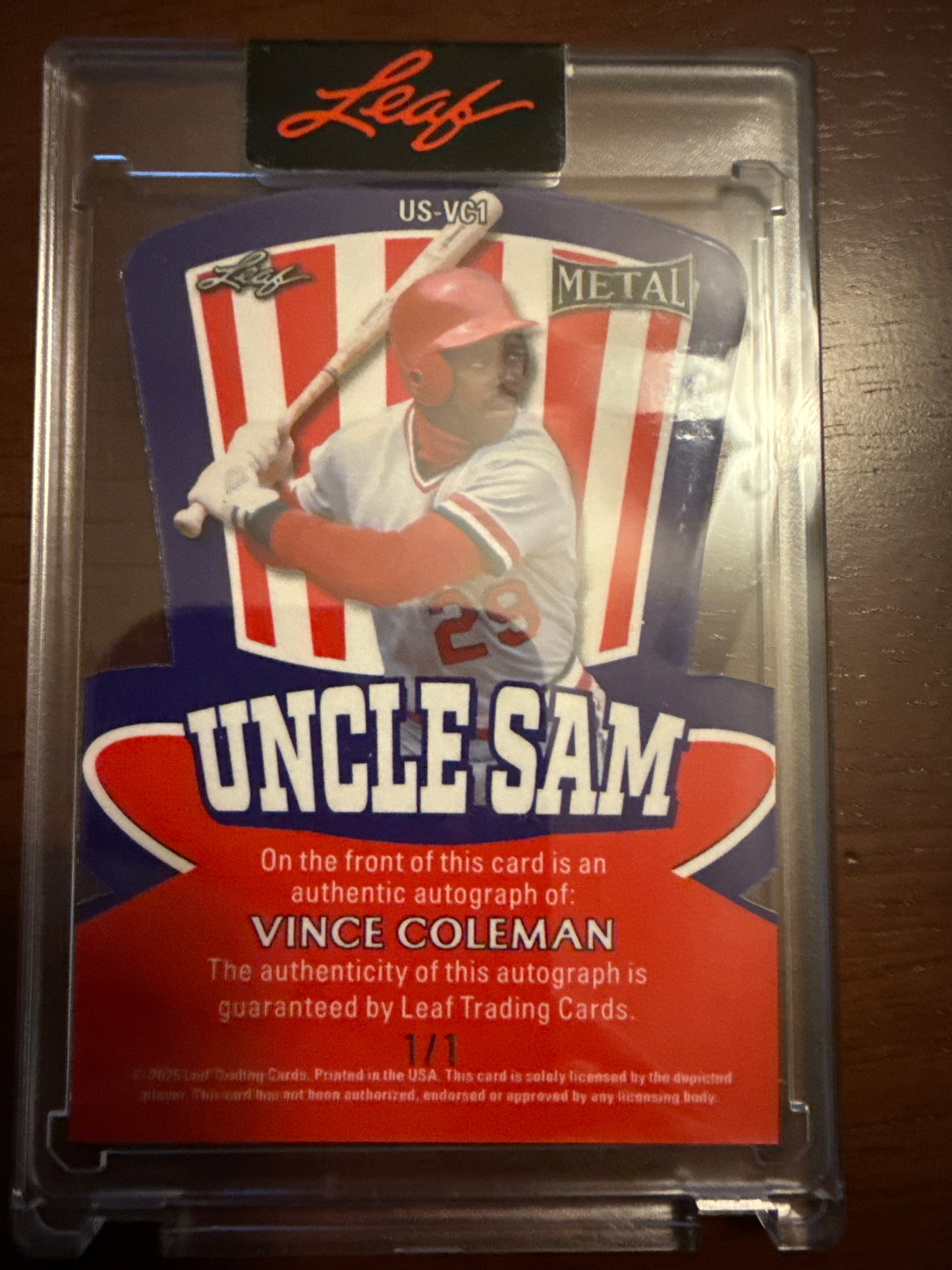 🧨 2025 Leaf Metal Vince Coleman “Uncle Sam” 1/1 🔥 Cracked Ice – On-Card Auto