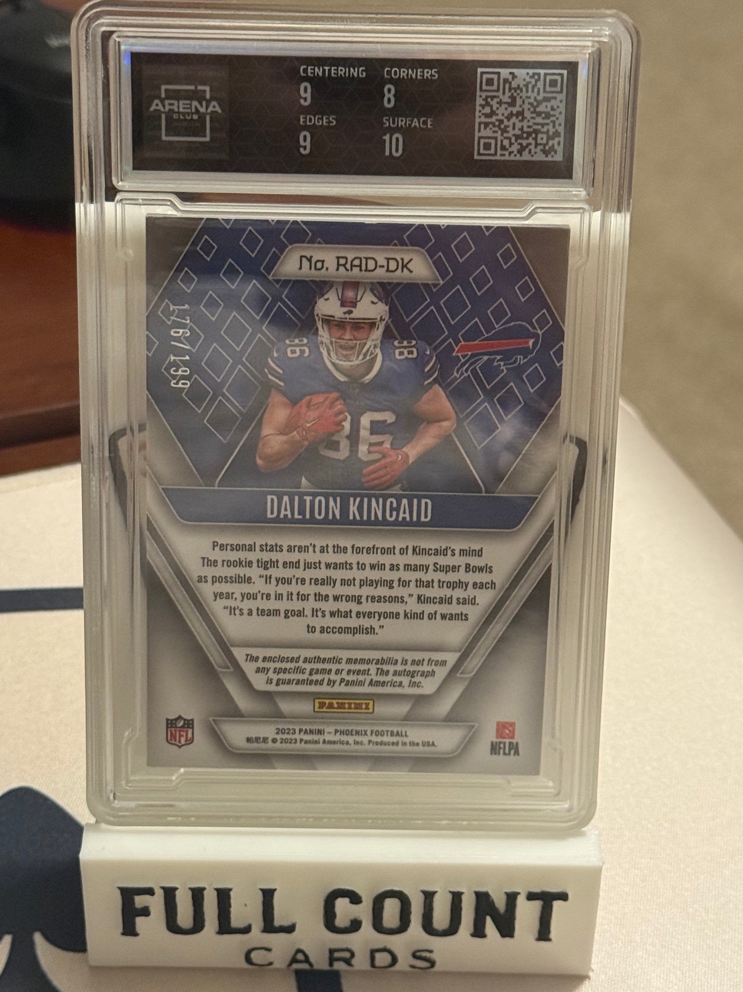 Dalton Kincaid Signed 2023 Panini Phoenix #176/199 Arena 8.5 AU10 (RC) RPA