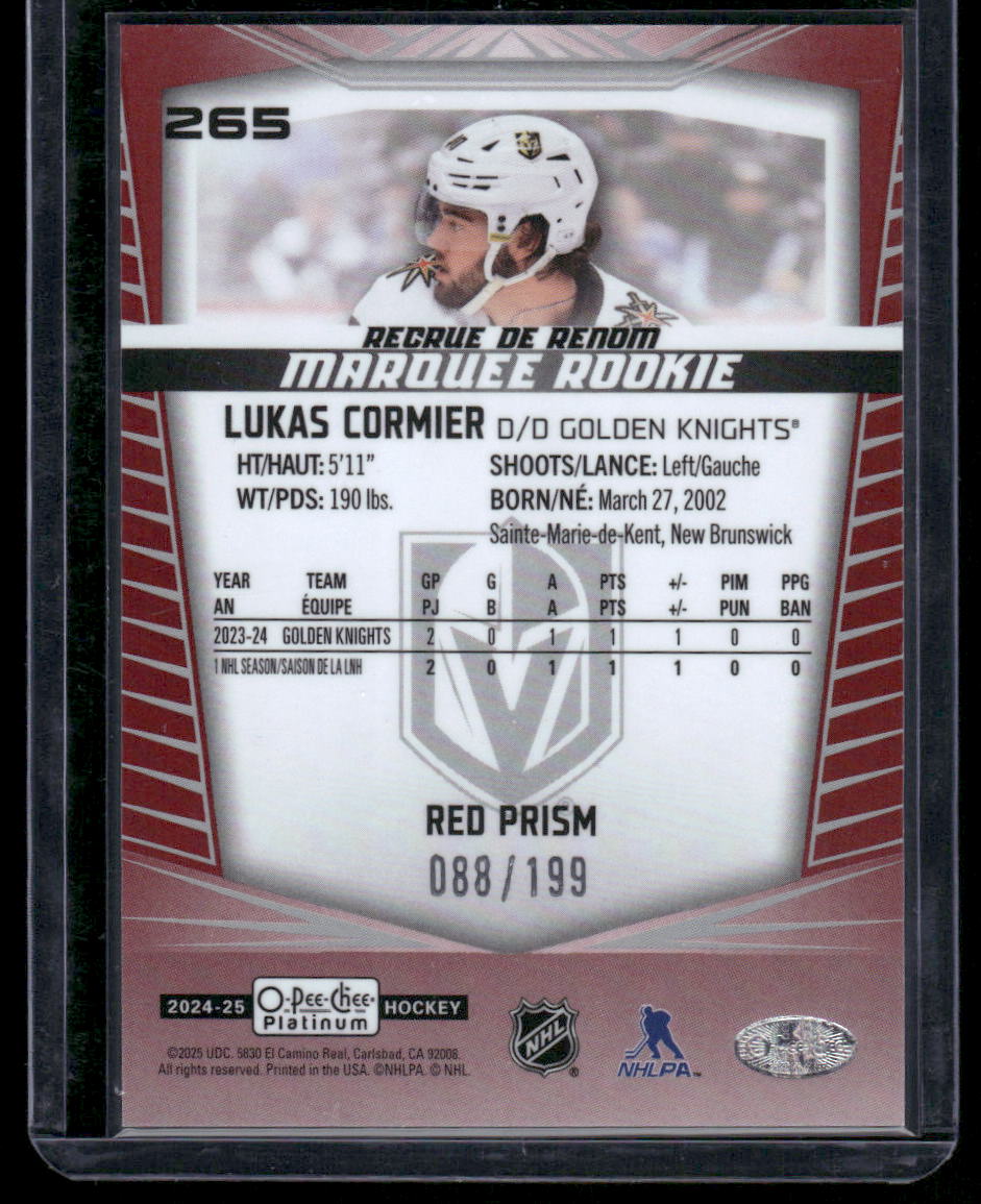 2024-25 O-Pee-Chee Platinum #265 Lukas Cormier Red Prism