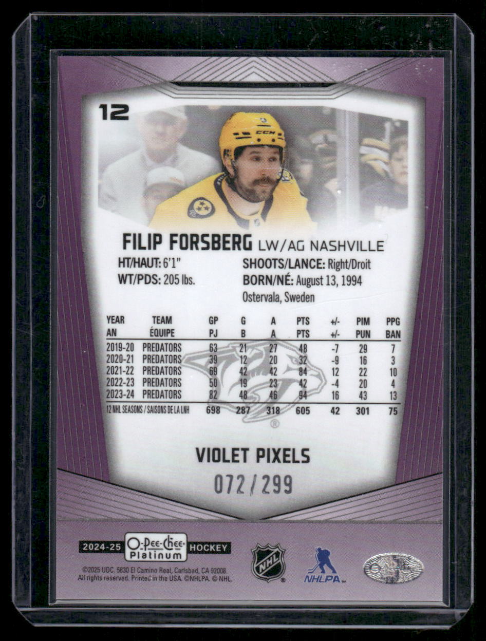 2024-25 O-Pee-Chee Platinum #12 Filip Forsberg Violet Pixels
