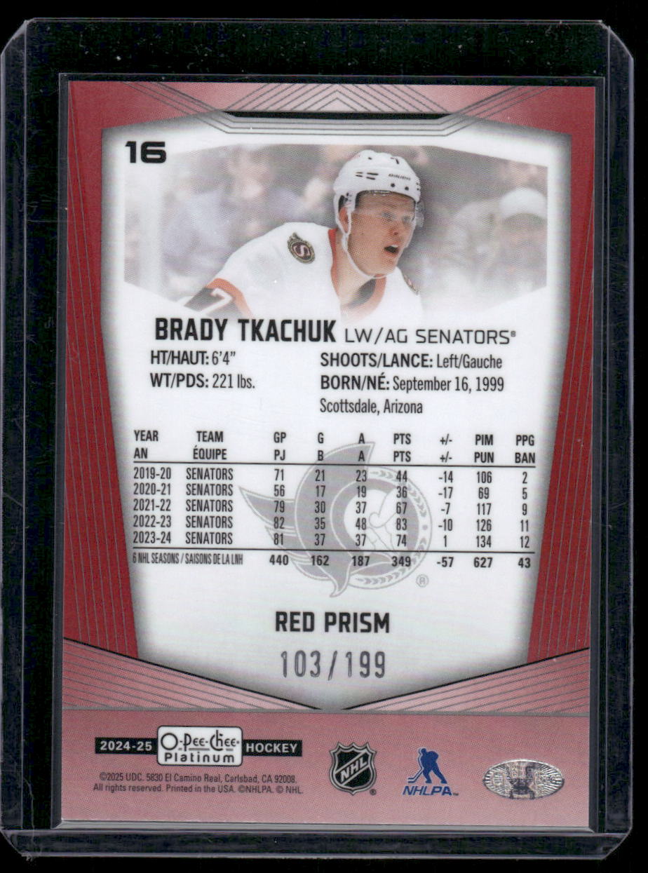 2024-25 O-Pee-Chee Platinum #16 Brady Tkachuk Red Prism
