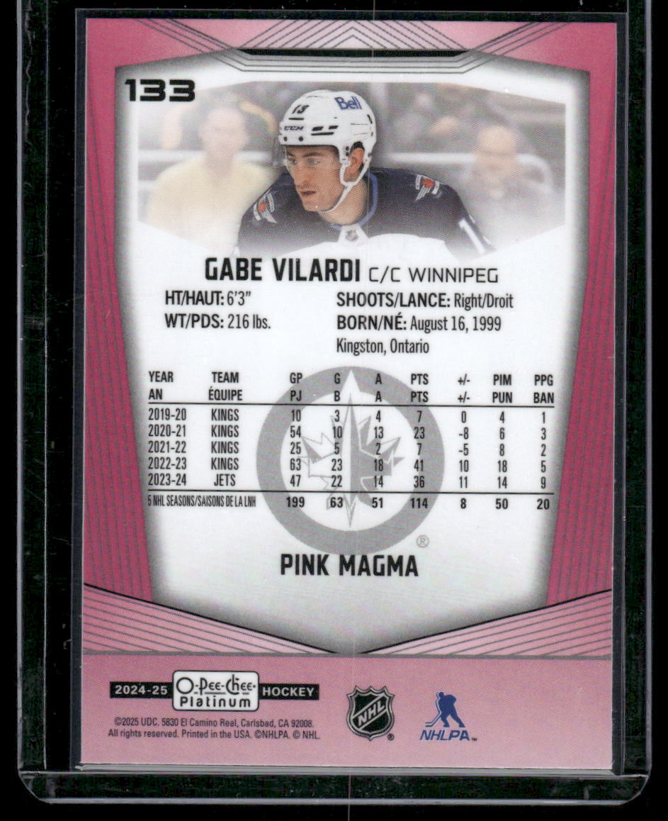 2024-25 O-Pee-Chee Platinum #133 Gabe Vilardi Pink Magma