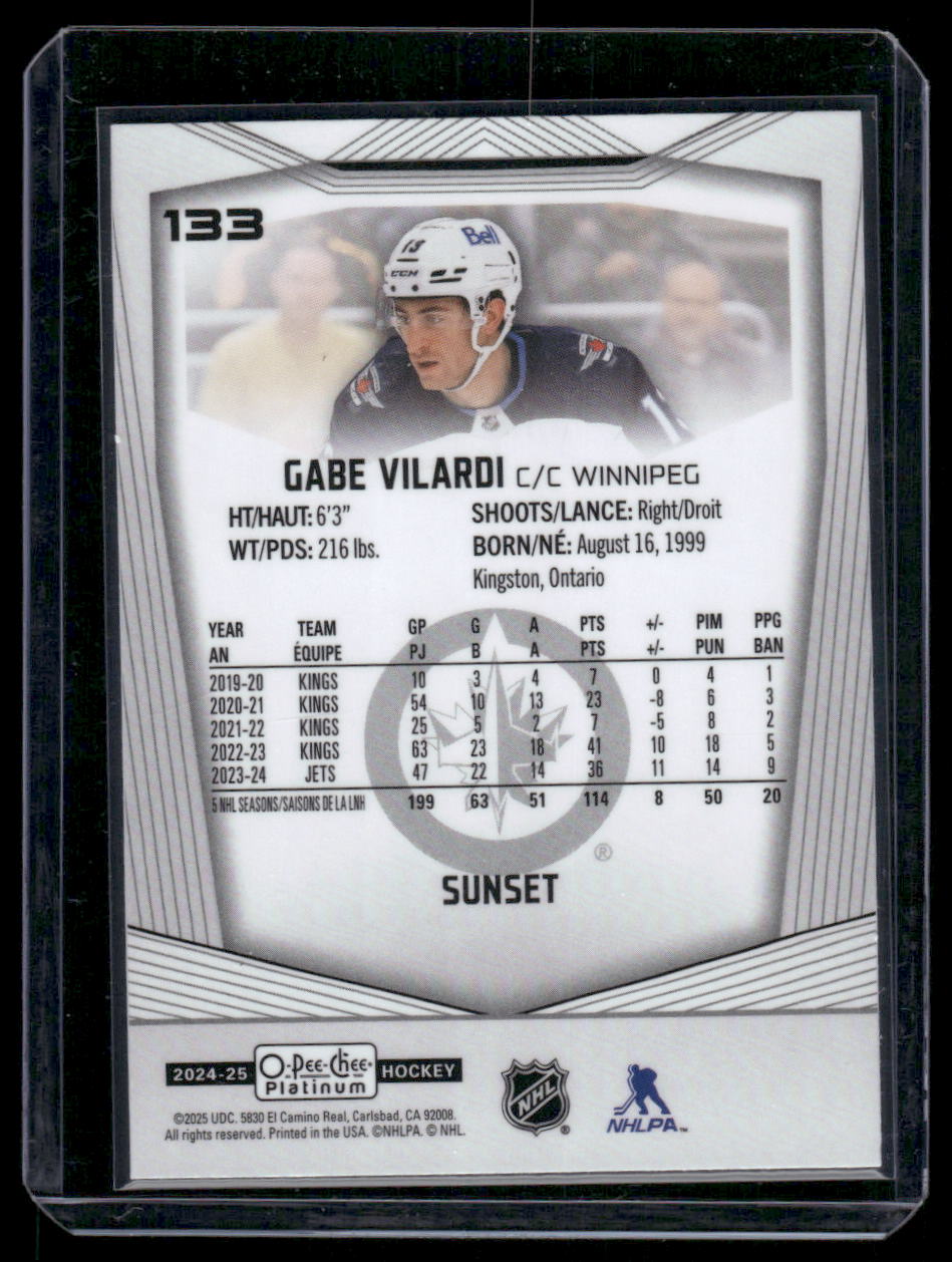 2024-25 O-Pee-Chee Platinum #133 Gabe Vilardi Sunset