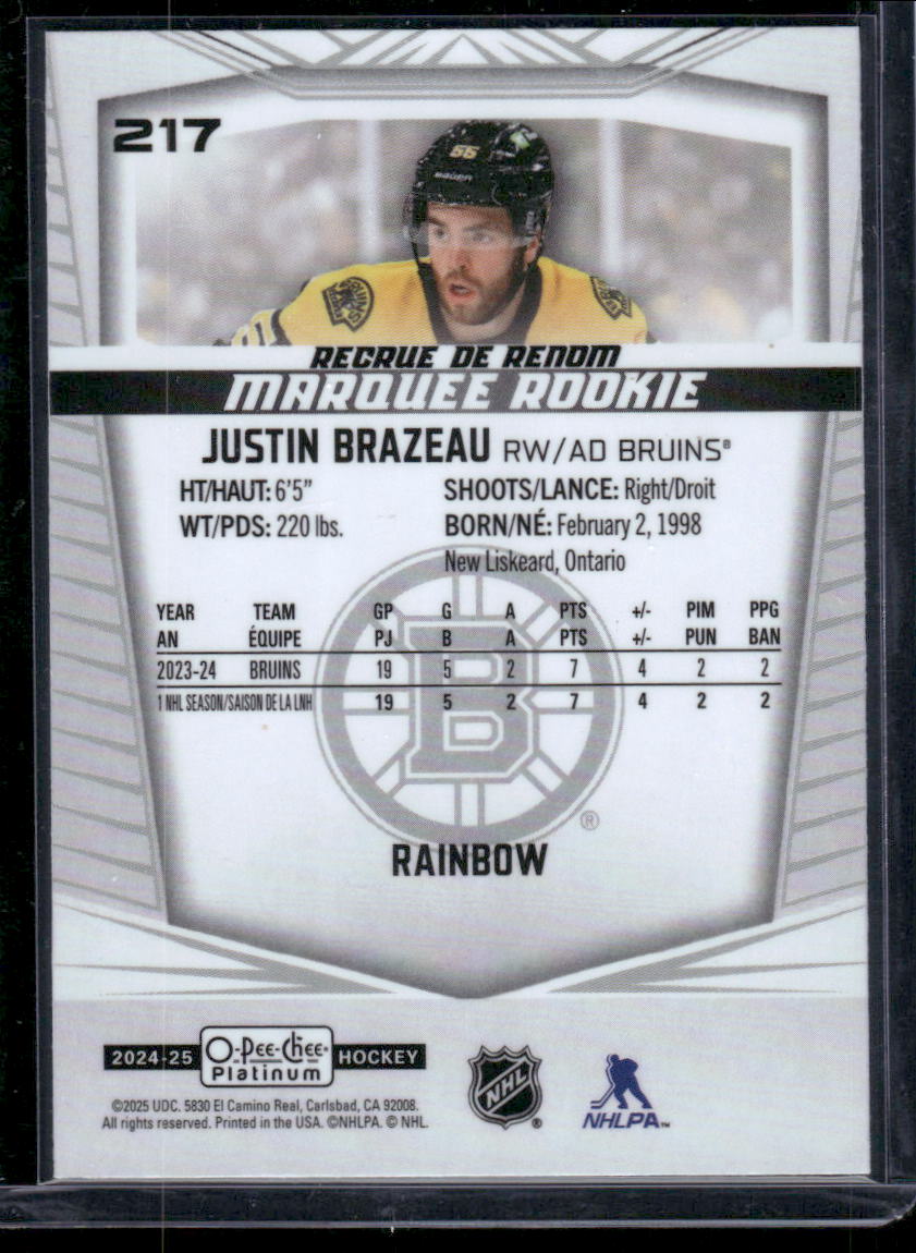 2024-25 O-Pee-Chee Platinum #217 Justin Brazeau Rainbow
