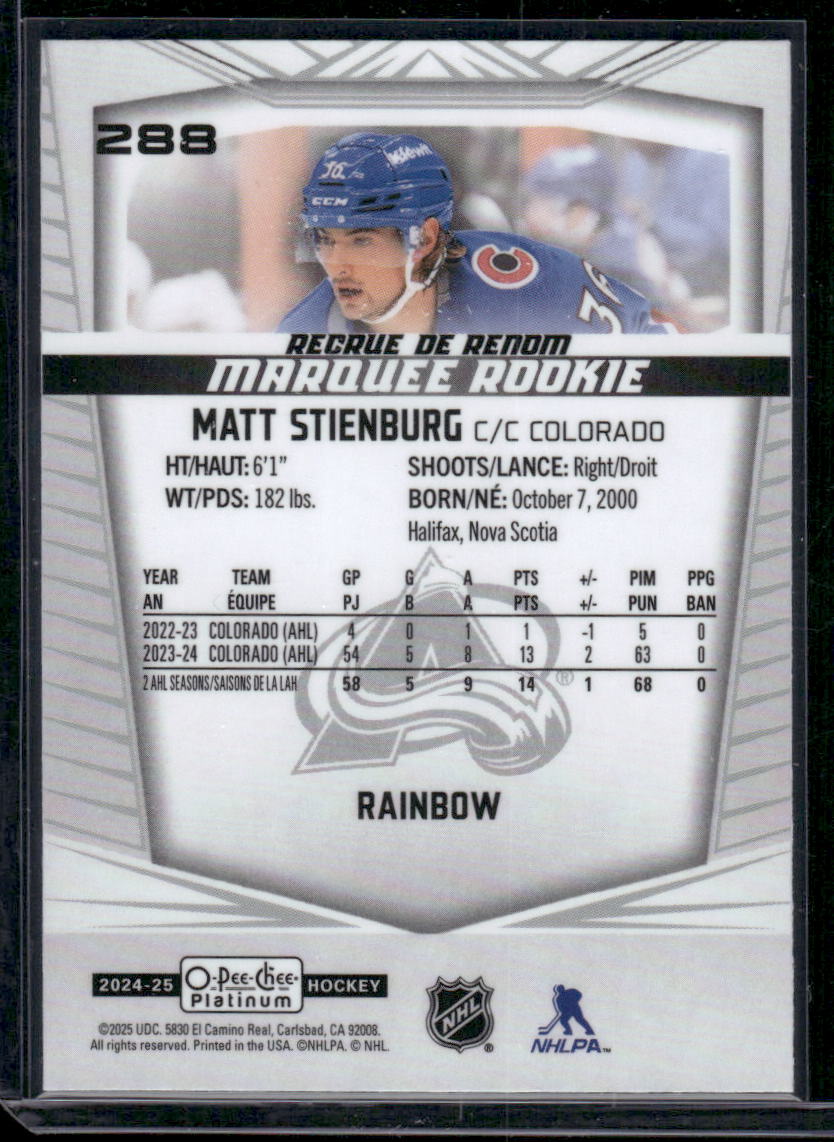 2024-25 O-Pee-Chee Platinum #288 Matt Stienburg Rainbow
