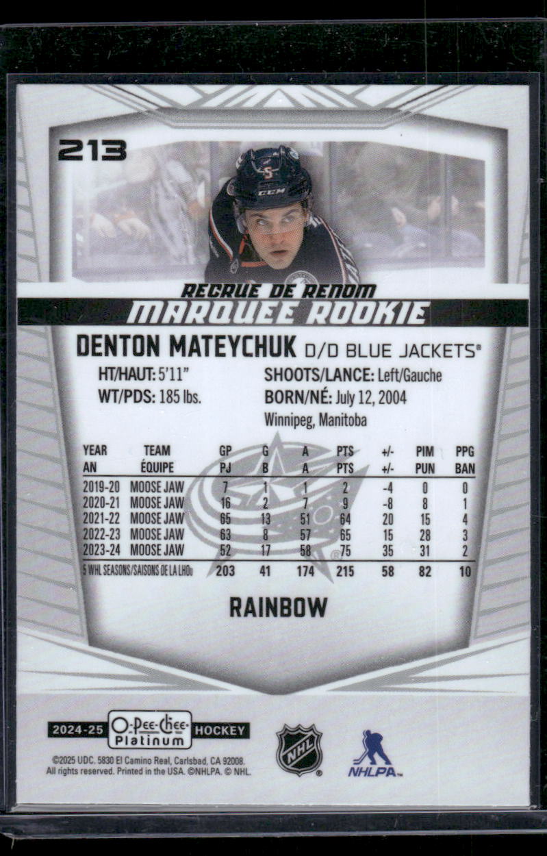 2024-25 O-Pee-Chee Platinum #213 Denton Mateychuk Rainbow