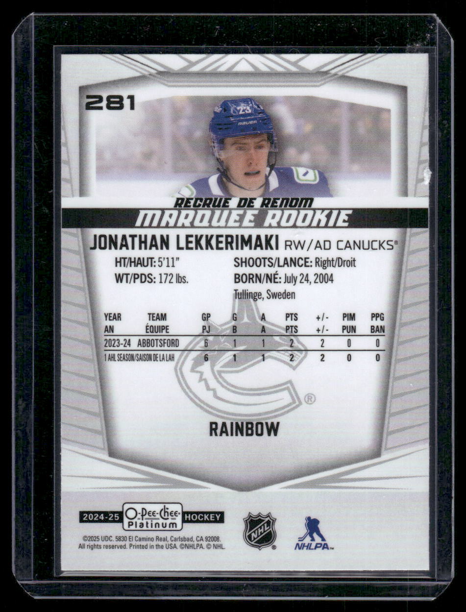 2024-25 O-Pee-Chee Platinum #281 Jonathan Lekkerimaki Rainbow